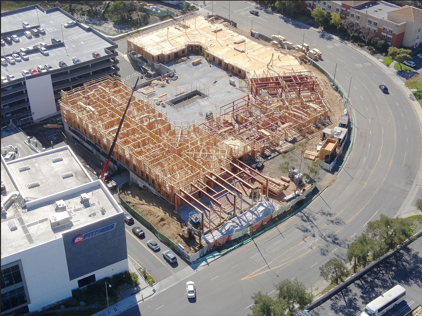 Aerial View of Construction Site next to 24Hr Fitness